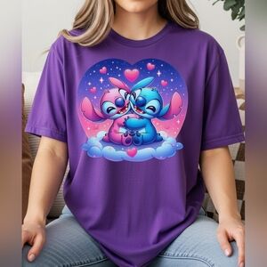 Cute Stitch Couple Graphic Tee - Purple